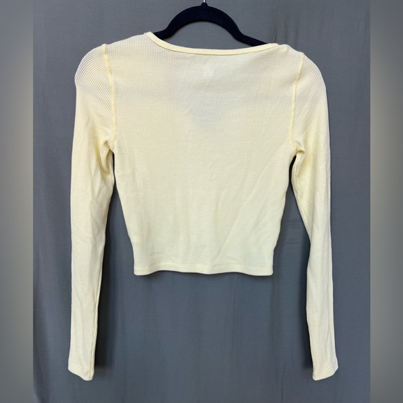 American Eagle Yellow Long Sleeve Waffle Knit Top - size: XS - Picture 2 of 3